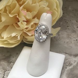Solitaire Cubic Zirconia Silver Ring Size 6